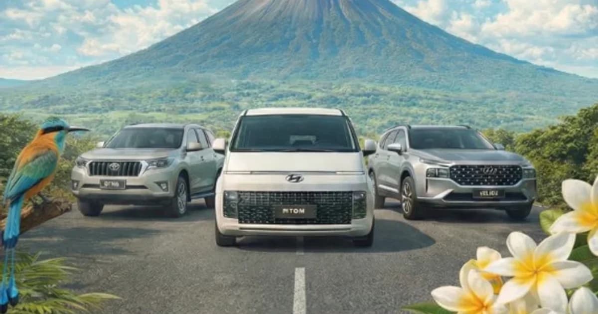 Flota MTOM Rent-a-Car en Nicaragua: Prado, Staria y Santa Fe frente al volcán
